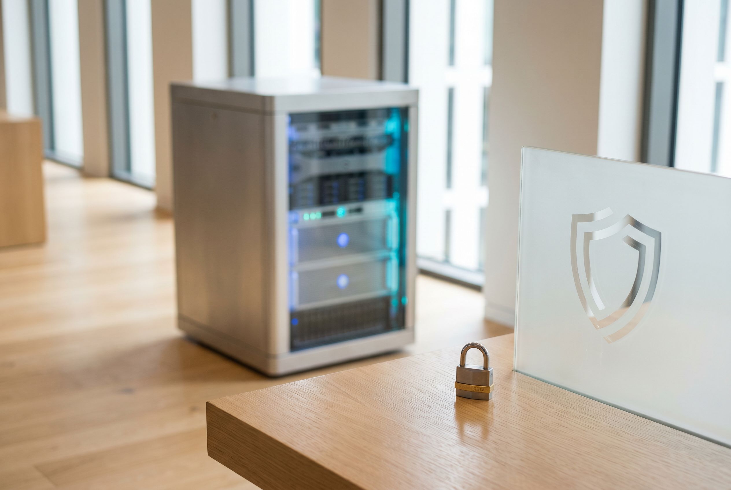 Sichere Datenverarbeitung in der EU – Serverinfrastruktur mit Schloss-Symbolik